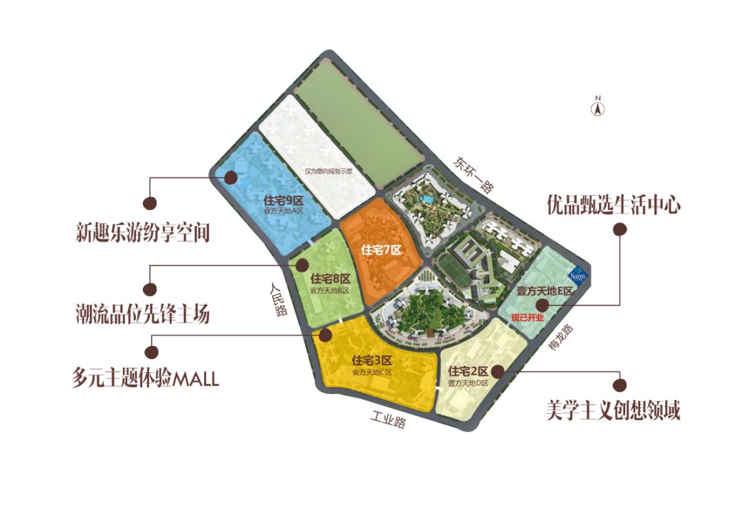 一种选择叫"大城"生活 例如8区下楼即享的b区商业,规划以女性潮流为主